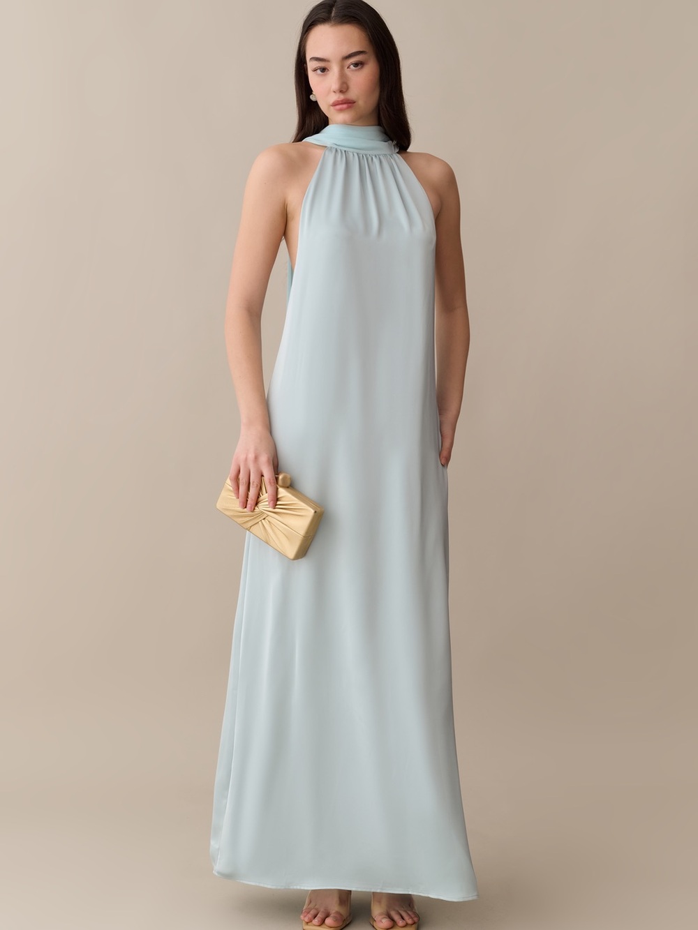 o.p.t Alessia Dress Sleeveless Halter Maxi Dress in Pale Blue